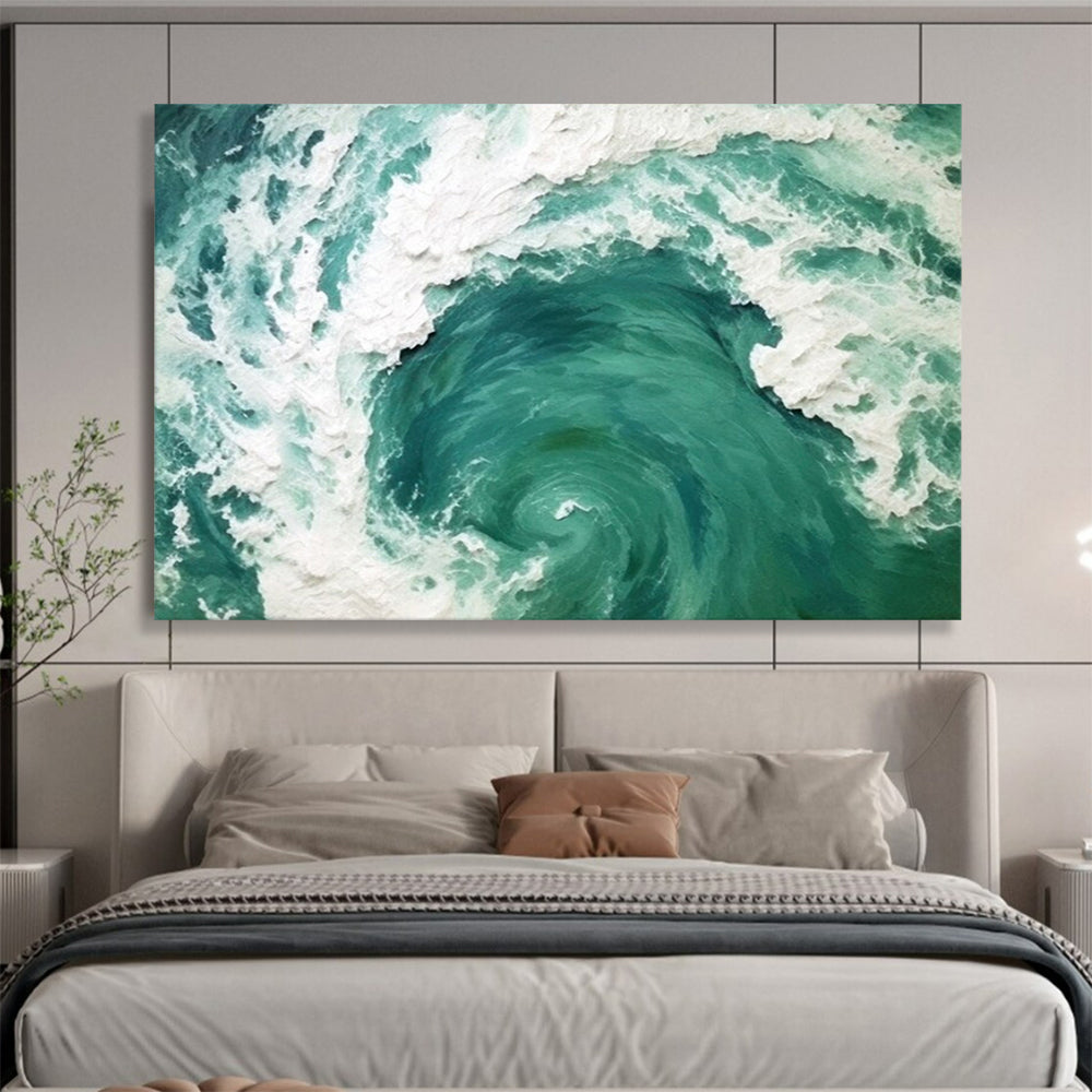 “Hand - painted Sea Vortex” - 3D - textured sea swirl in turquoise and white CT1645
