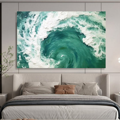 “Hand - painted Sea Vortex” - 3D - textured sea swirl in turquoise and white CT1645