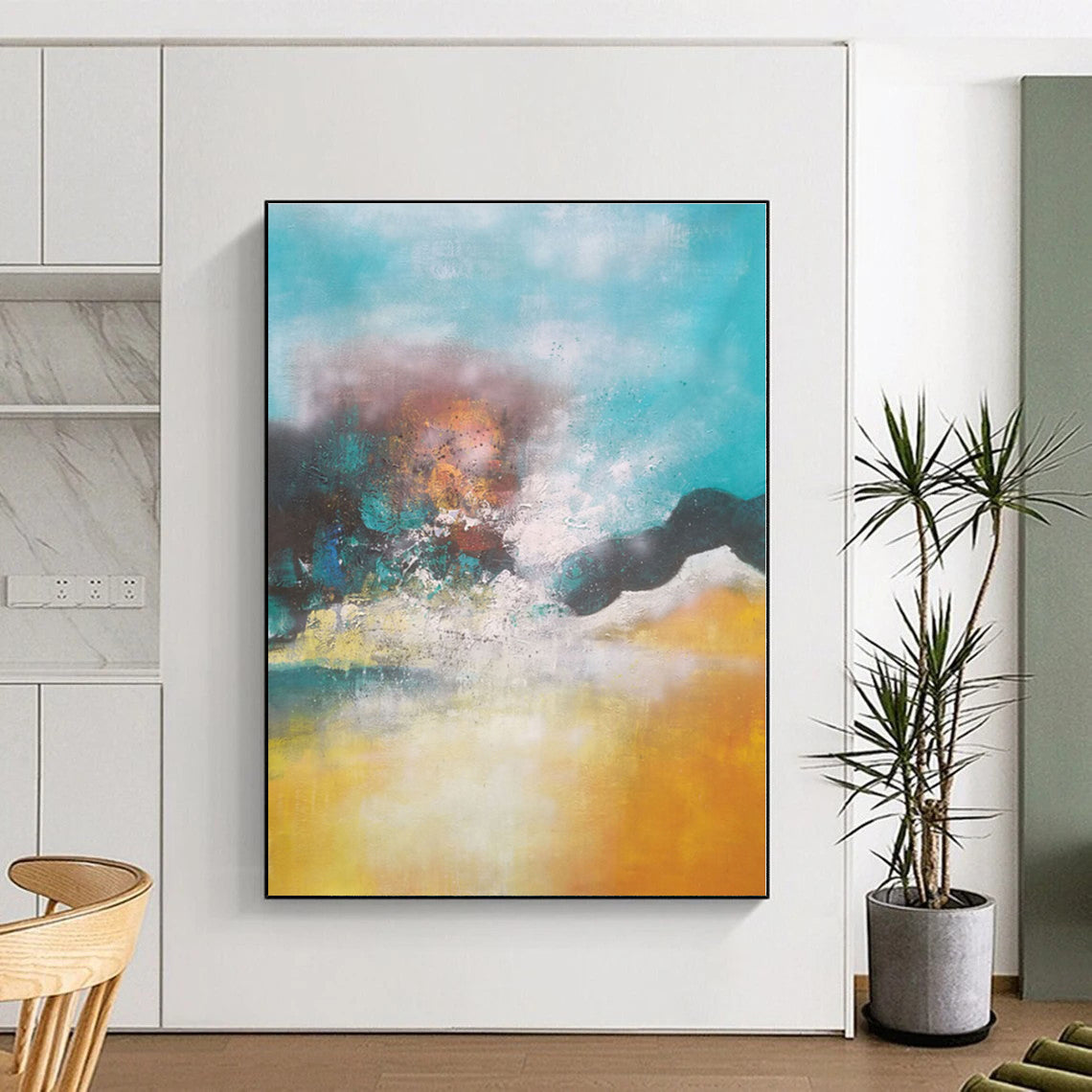 “Turquoise - Orange Abstract Landscape” - Abstract Landscape Art CT0474