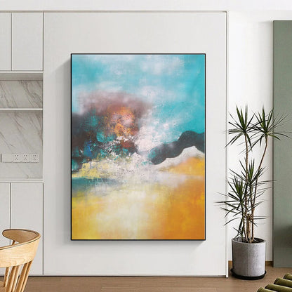 “Turquoise - Orange Abstract Landscape” - Abstract Landscape Art CT0474