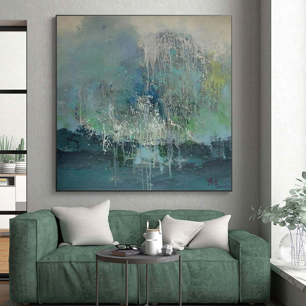“Blue - Green Dripping Abstract”，Abstract Expressionist Art CT0638
