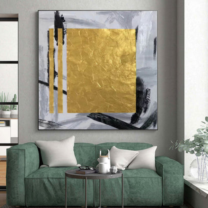 “Gold - Gray Geometric Boldness” Abstract Acrylic Art CT0292