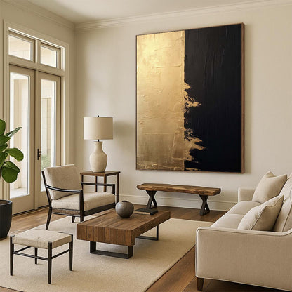 “Gold - black Textured Contrast” Minimalist Acrylic Art CT0233