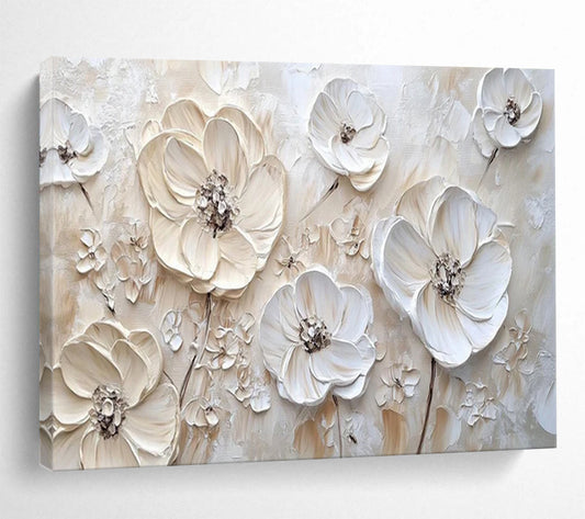 “Textured White Flowers” – Impasto Floral Oil Painting CT1769