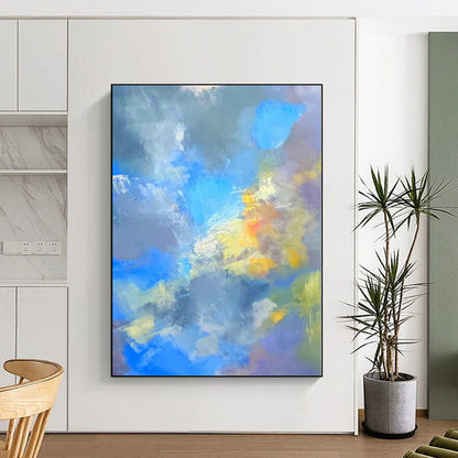 “Blue - Yellow - Gray Abstract Clouds” Impressionistic Acrylic Art CT0223
