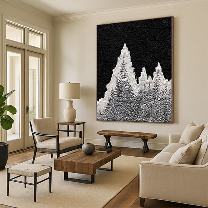 “Ink - Snow Peaks” - Abstract Textured Art with Black, White, Gray CT0020