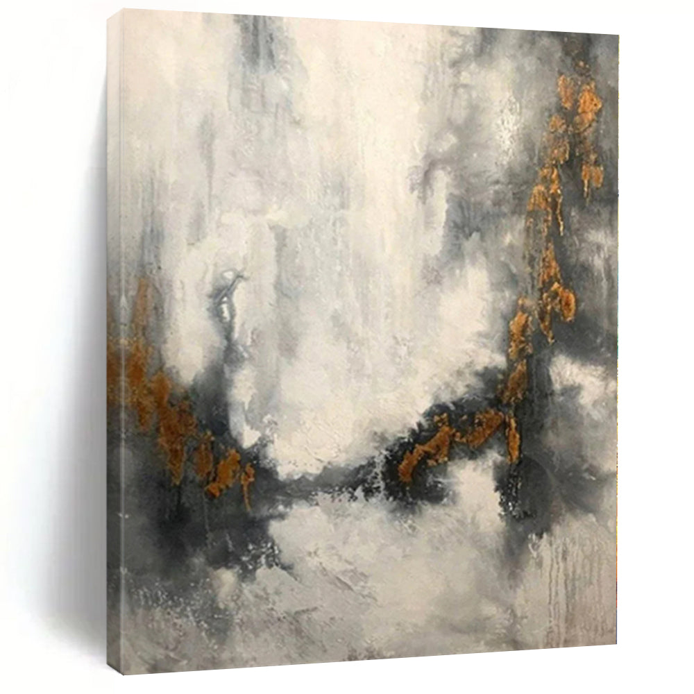 “Grey - White Abstract with Gold Veins”，Ethereal Abstract Painting CT0378