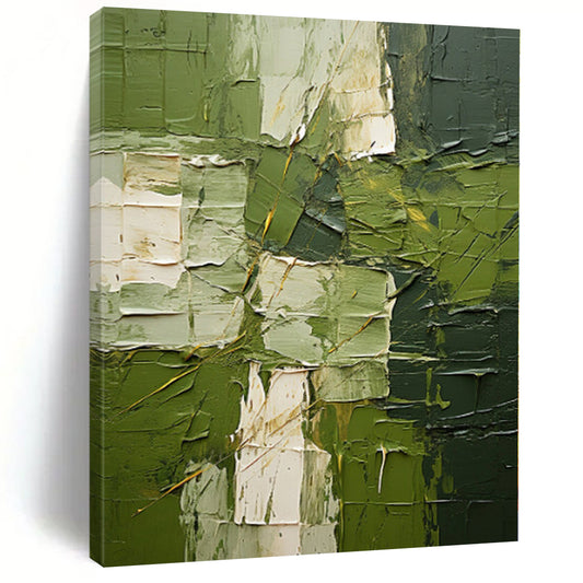 “Textured Green Abstract Layers” Impasto - Style Acrylic Art CT0187