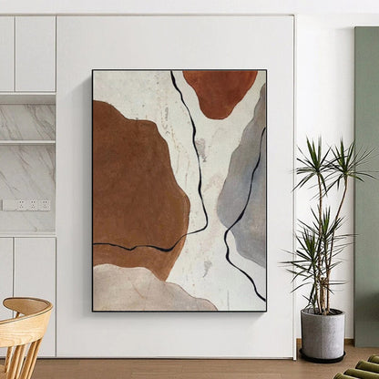 “Brown - Gray Abstract Shapes with Lines” - Abstract Modernist Art CT0410