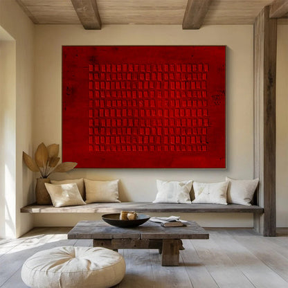 “Hand - painted Red Grid” - Textured red grid pattern CT1651