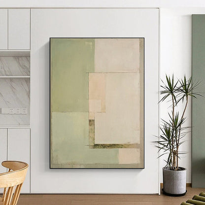 “Soft Green - Beige Minimalist Blocks” - Abstract Subtle Painting CT0398