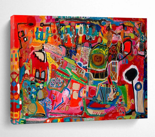 Vibrant, chaotic abstract scene in reds and blues CT1680