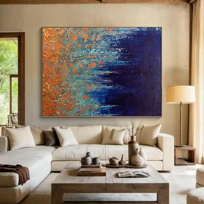 “Midnight Forest Sparkle” - Abstract Acrylic with Dark Blue, Teal, Orange CT0054