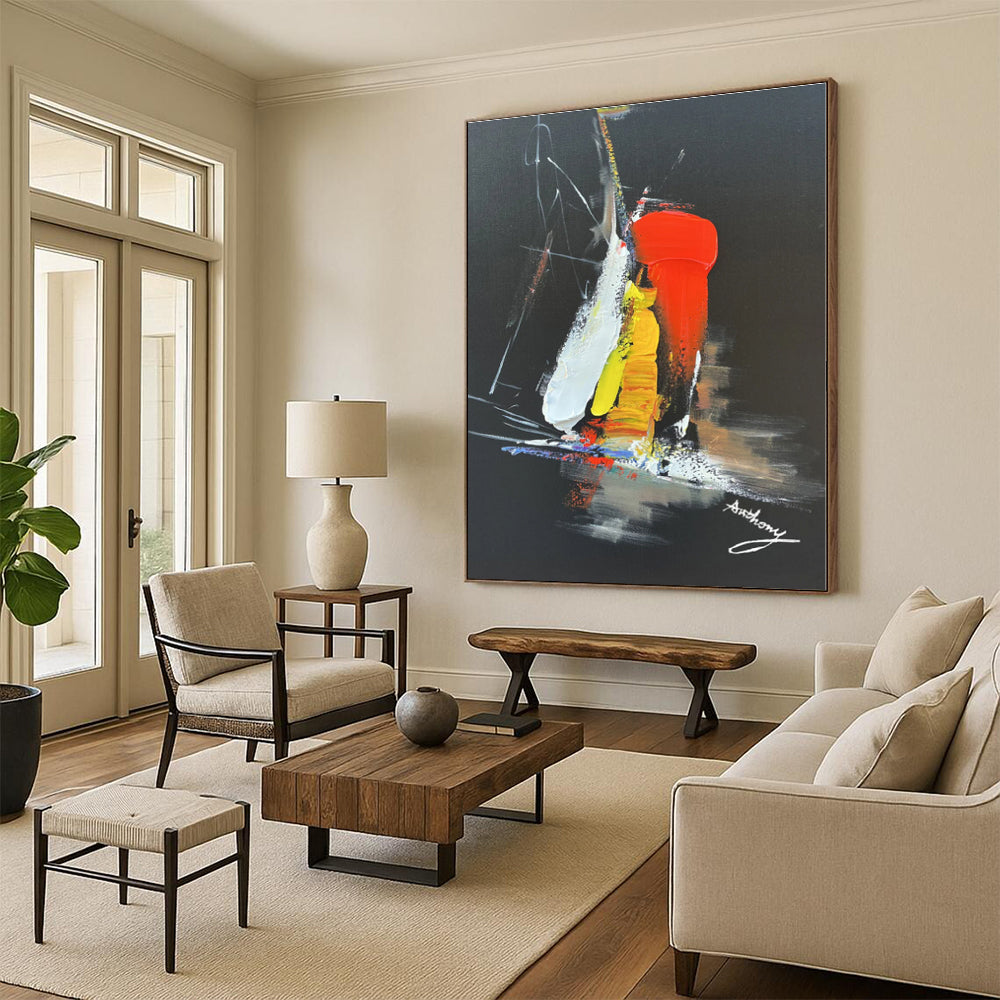“Vibrant Colors on Black Backdrop”，Abstract Expressionist Acrylic Painting CT0515