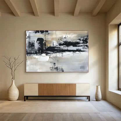 “Monochrome Chaos” - Black, white, gray; thick, messy brushstrokes and splatters CT1565