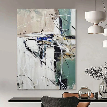 “Black - White - Green Abstract Chaos” Expressionistic Acrylic Art CT0202
