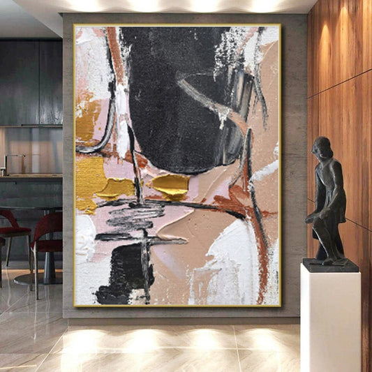 “Pink - Gold Abstract Textures”，Abstract Impasto Acrylic Painting CT0560