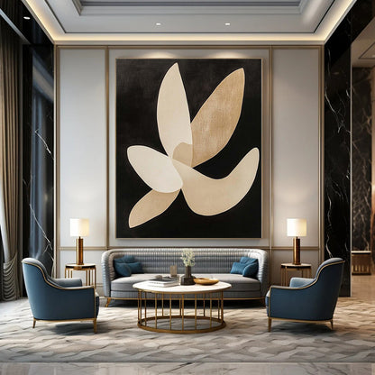 “Beige - Black Elegant Petals” Abstract Acrylic Painting CT0138