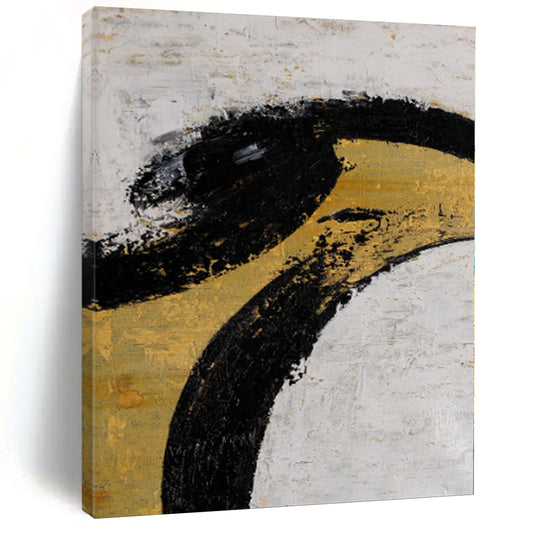 “Elegant Curves” - Abstract Painting with Black, Gold, White CT0039