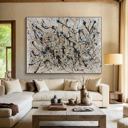 “Beige - Black Dripping Chaos” - Beige, black, white; chaotic drips & splatters CT1588