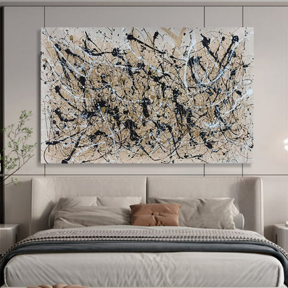 “Beige - Black Dripping Chaos” - Beige, black, white; chaotic drips & splatters CT1588
