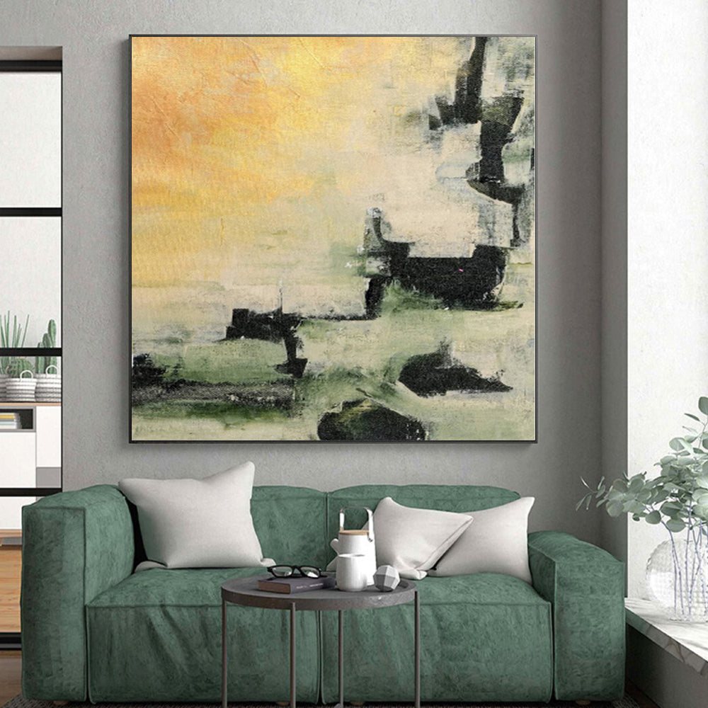 “Earth Tone Geometry” - Abstract Art with Yellow, Green, Gray, Black CT0071