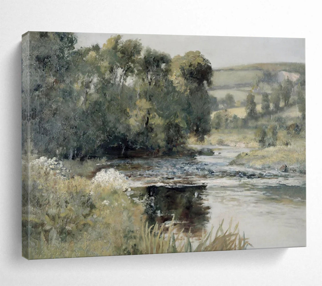 “River’s Embrace” - Lush greens, blues, browns; peaceful river winding through verdant lands CT1489