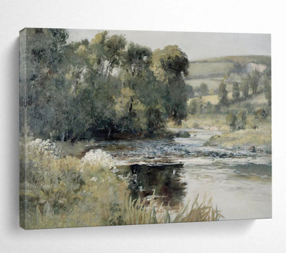 “River’s Embrace” - Lush greens, blues, browns; peaceful river winding through verdant lands CT1489