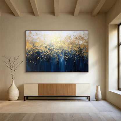 “Golden - Leaf Forest” - A forest abstract in deep blue and gold CT1639
