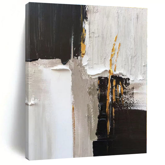 “Black - White - Gold Textured Abstraction” - Abstract Expressionist Art CT0489