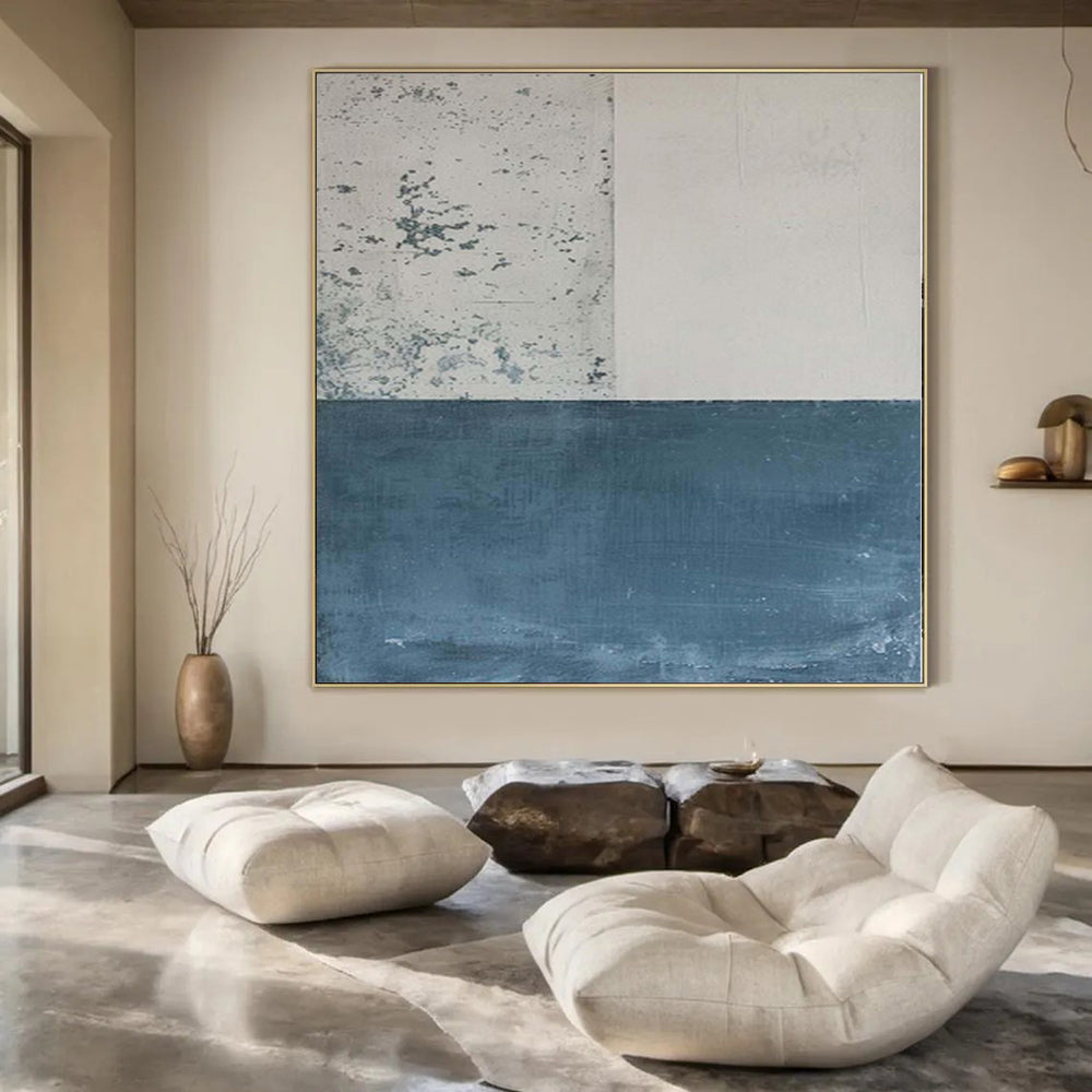 “Blue - Neutral Textured Rainy Square” Mixed - Media Work CT0139