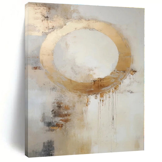 “Gold Circle with Drips”，Abstract Expressionist Mixed - Media Art CT0586