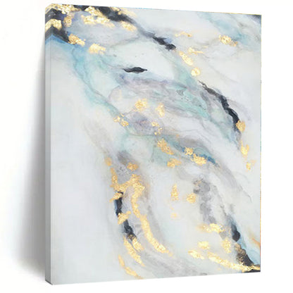 “Gold - Blue - Gray Flowing Abstraction” - Abstract Expressionist Art CT0428