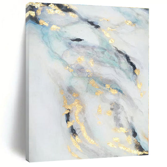 “Gold - Blue - Gray Flowing Abstraction” - Abstract Expressionist Art CT0428