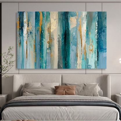 “Blue - Gold Vertical Rhythms” – Abstract Acrylic Painting CT1715