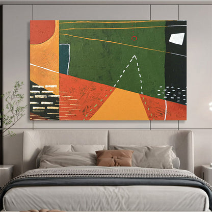 “Geometric Play in Green, Orange, and Black” - Modernist Acrylic Composition CT1808