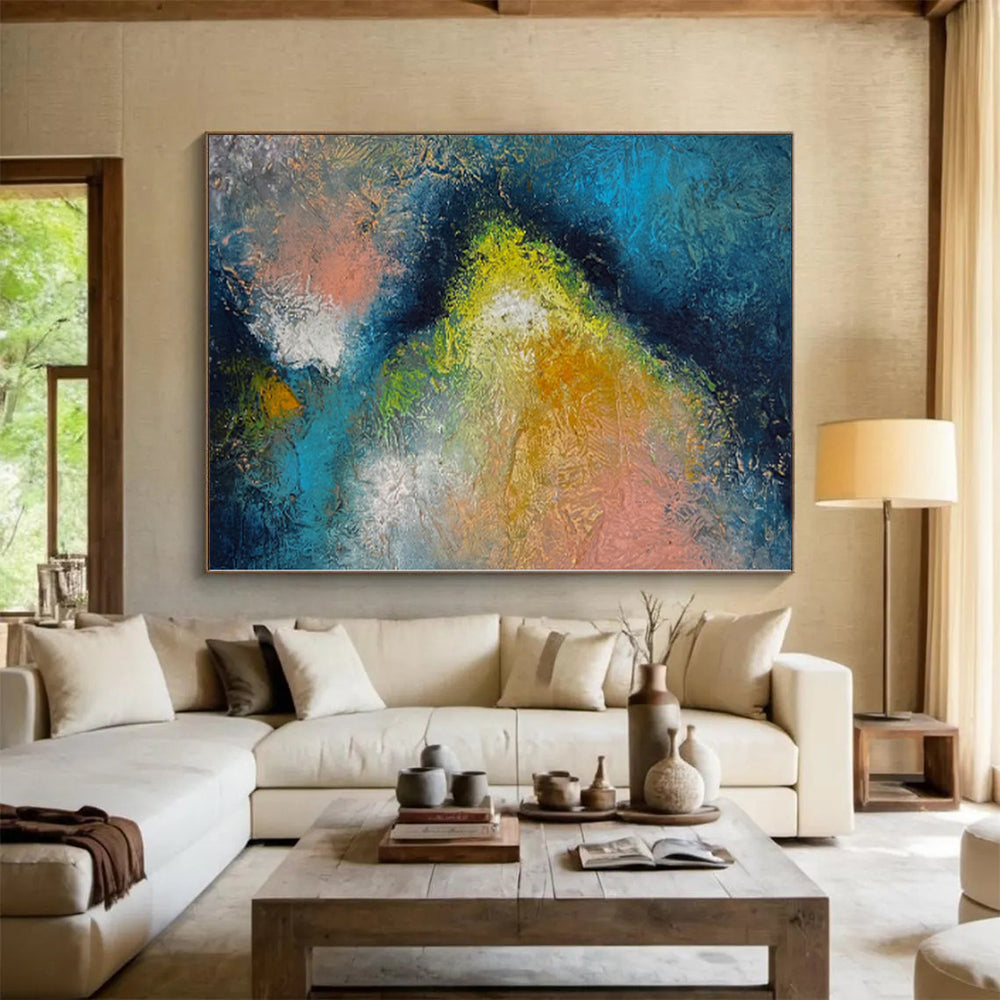 “Cosmic Textures” - Abstract Work with Blue, Green, Yellow, Pink, White CT0057