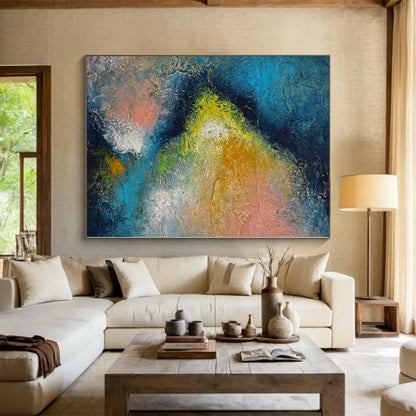 “Cosmic Textures” - Abstract Work with Blue, Green, Yellow, Pink, White CT0057