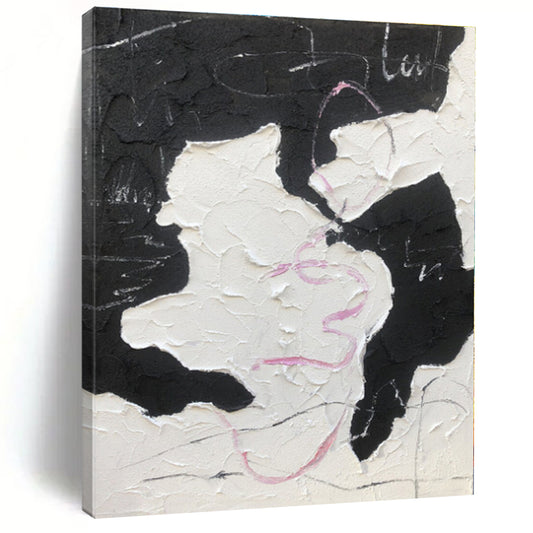 “Black - White - Pink Textured Abstraction” - Abstract Expressionist Art CT0480