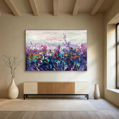 “Purple Meadow” - Shades of purple, pink, blue, and yellow; a dreamy flower field with colors blending like a hazy mist CT1530