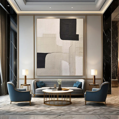 “Muted Beige and Dark Gray” Textured Collage Art CT0148