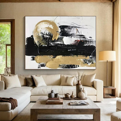 “Dynamic Black - Gold Strokes” Abstract Acrylic Art CT0278