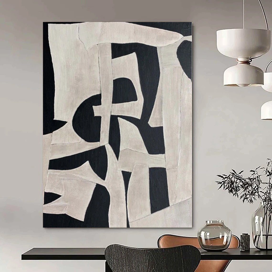 “Black - White Abstract Forms” Abstract Acrylic Painting CT0132