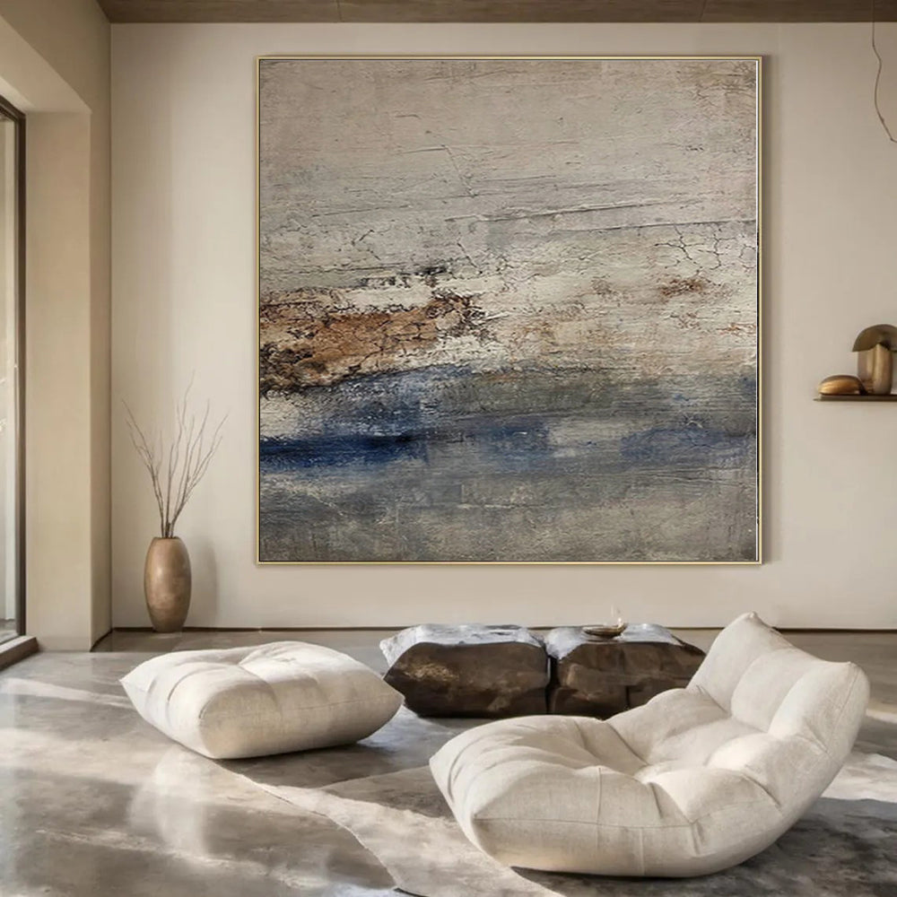 “Gray - Blue Textured Horizon” Abstract Oil Painting CT0129