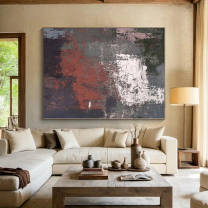 “Gray - Red Textured Abstraction” - Abstract Textural Art CT0419