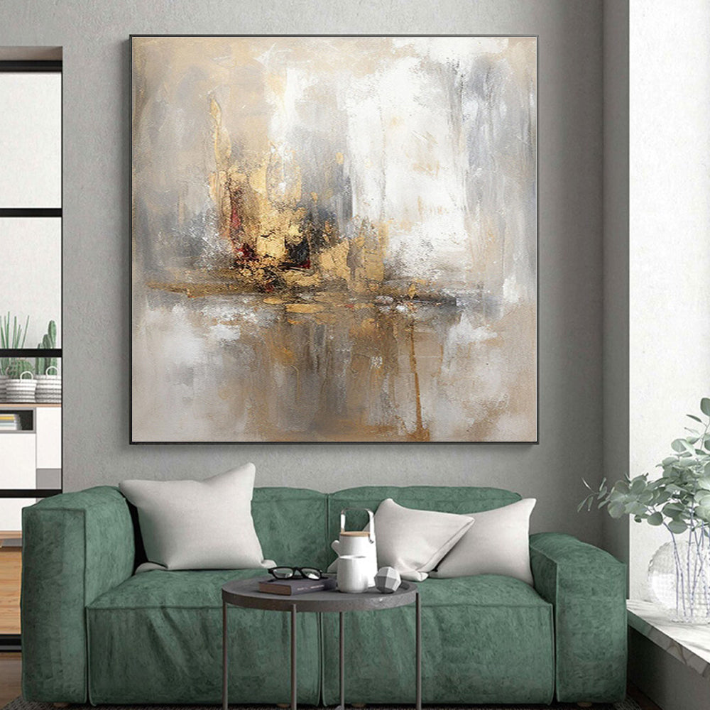 “Gold - White Abstract Cityscape”，Dreamy Abstract Oil Painting CT0570