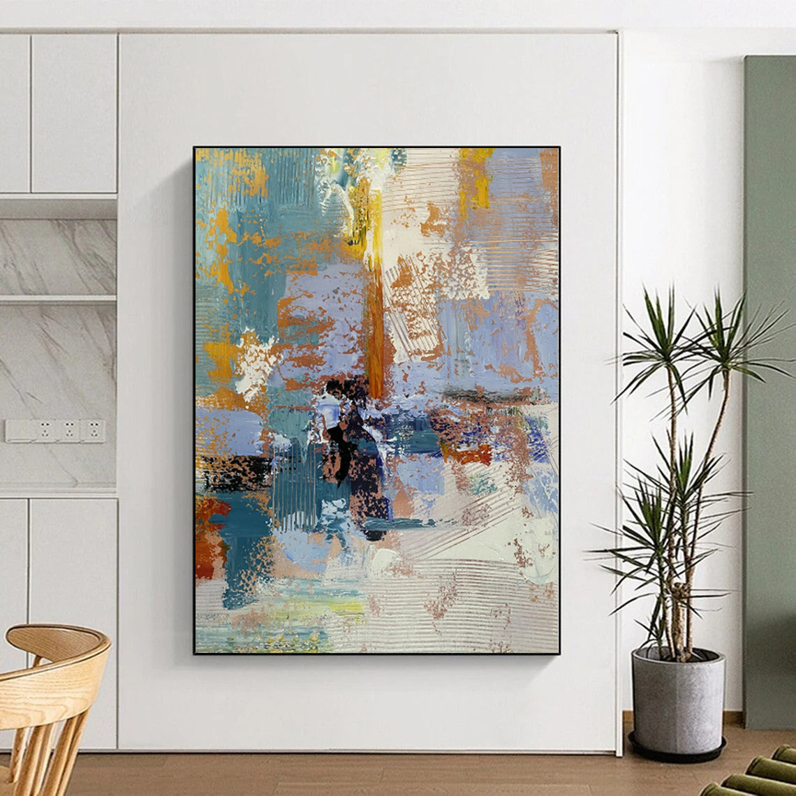 “Blue - orange Textured Abstract” Impressionistic Acrylic Art CT0228