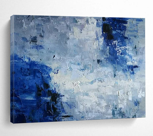 “Blue - Gray Textured Abstraction” - Blue, gray, white; thick textured brushstrokes CT1587