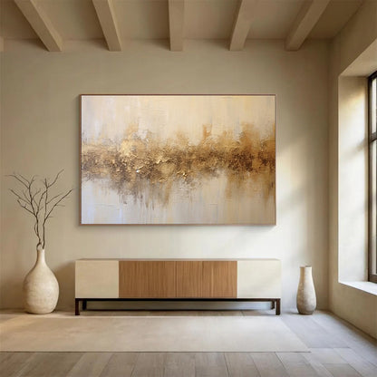 “Textured Gold Strip” - A horizontal strip of textured, metallic gold and brown hues on a light beige background CT1538