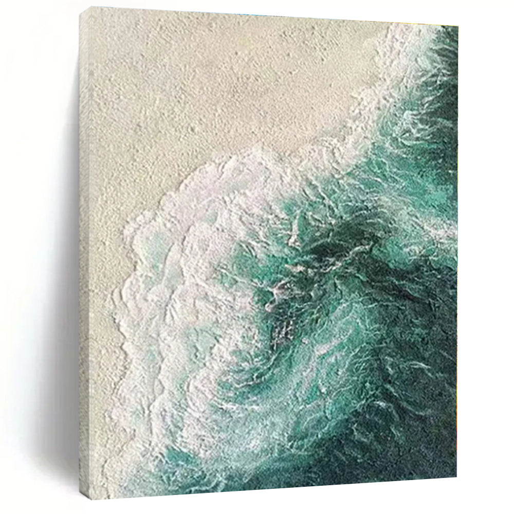 “Textured Beach Aerial”，Abstract Coastal Impasto Painting CT0552